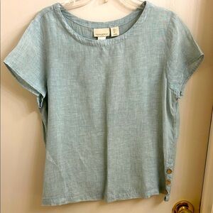 Cynthia Rowley Sage Green 100% Linen Short Sleeve Top, Size L